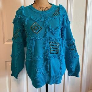 Vintage Bonnie and Bill by Holly fringe turquoise studded pullover knit sweater